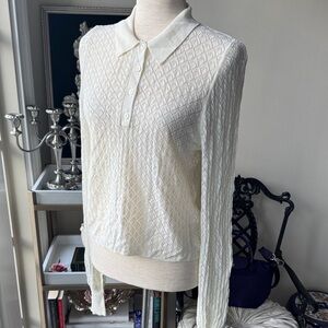 Zara Cream Textured Button Down Shirt